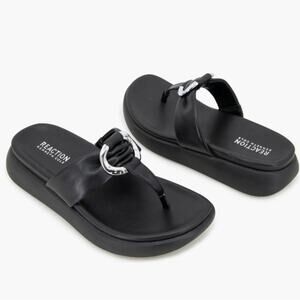 Kenneth Cole Thong-Toe Slide Sandal Size 7.5 Tina Black Platform Cushioned New